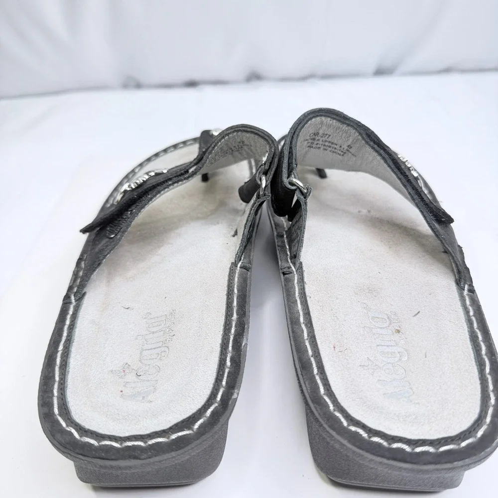 Alegria CAR-277 Black Leather Thong Sandals Slides Women's EU 42 US 11